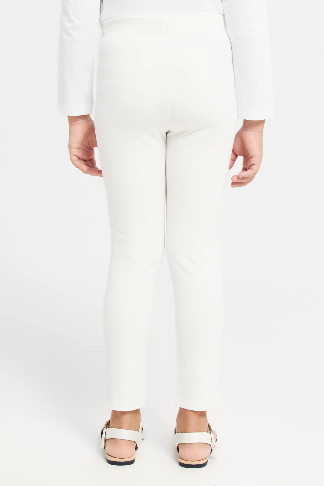 Girls White Paneled Leggings