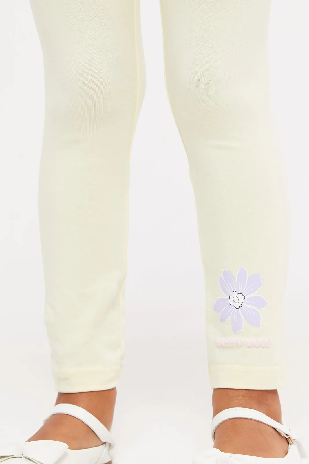 Girls Yellow Placement Print Leggings