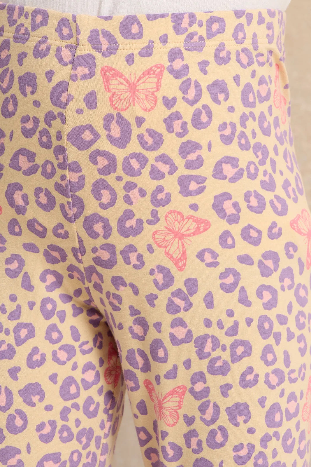 Girls Yellow Printed Leggings