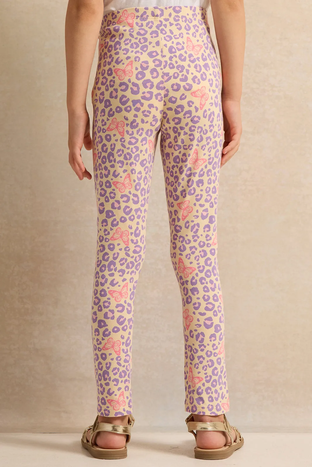 Girls Yellow Printed Leggings