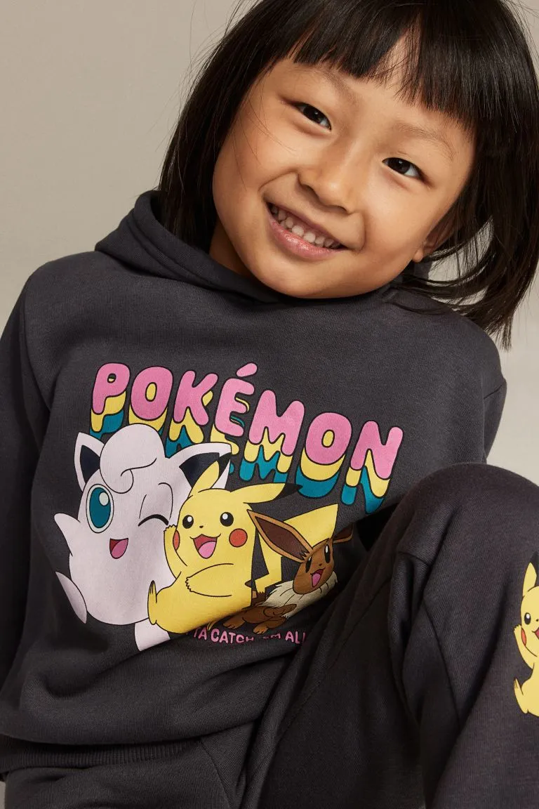 H&M x Pokémon Printed Sweatshirt 2-Piece Set, Dark Gray