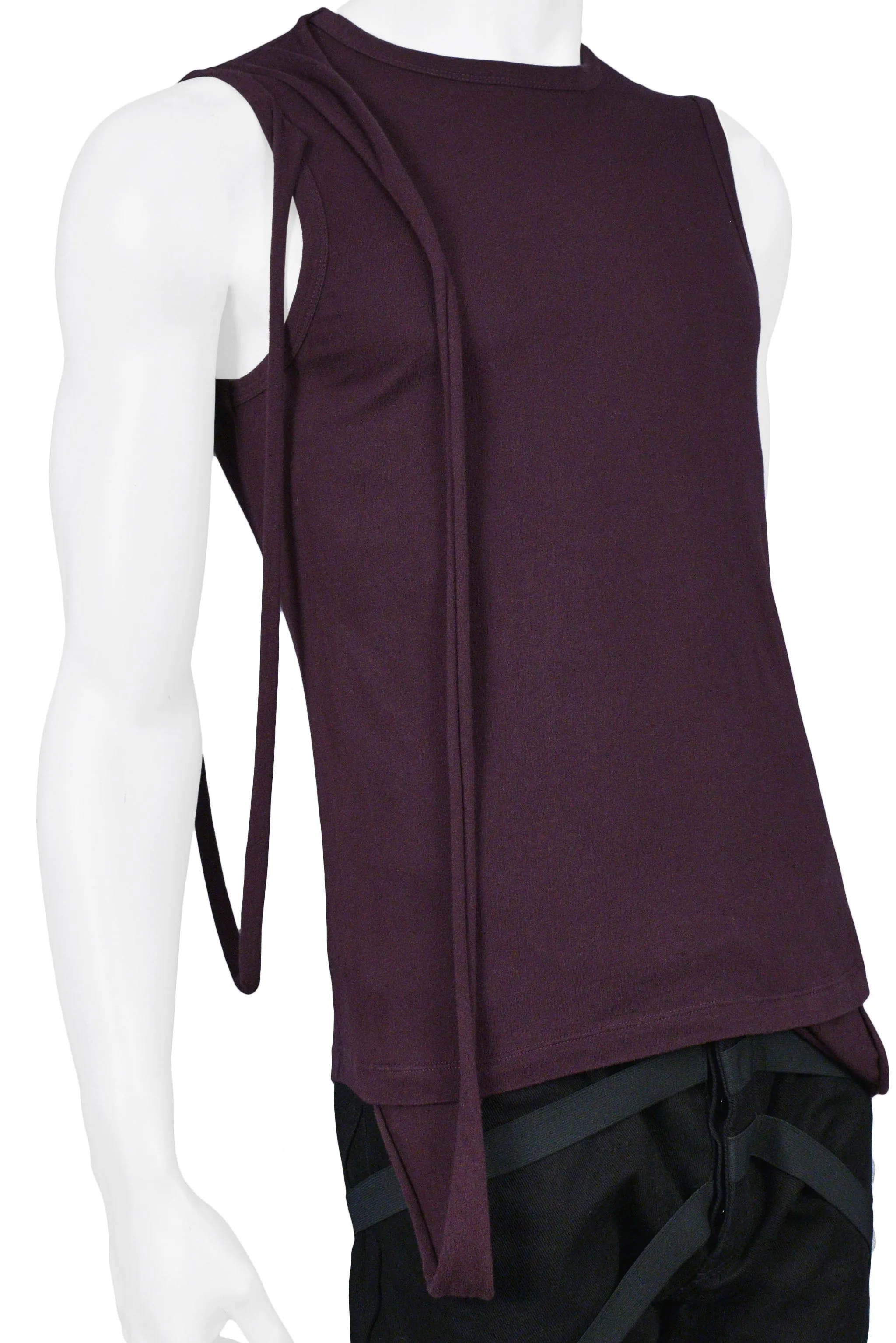 HELMUT LANG DARK PLUM MULTI-STRAP SLEEVELESS SHIRT