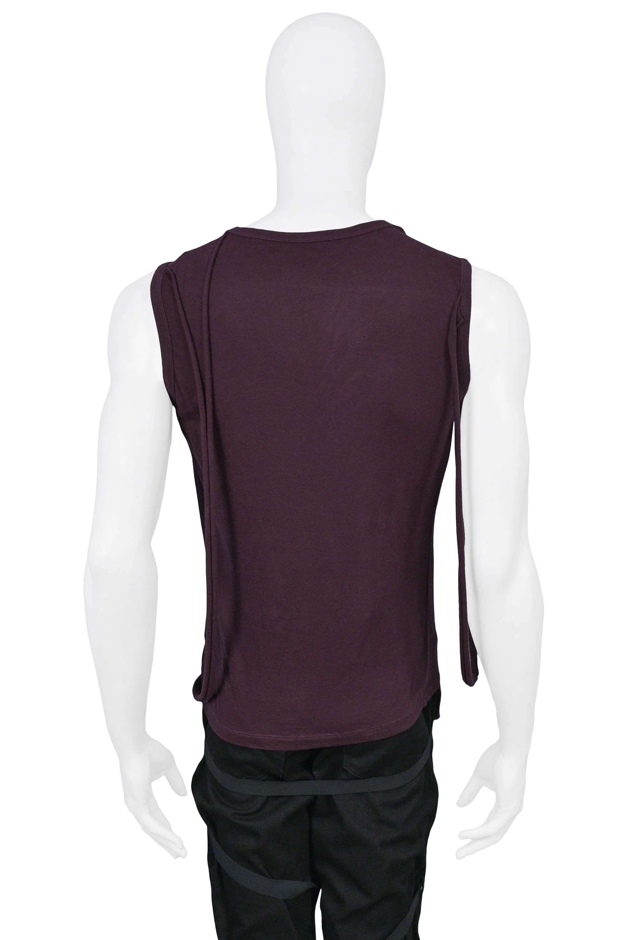 HELMUT LANG DARK PLUM MULTI-STRAP SLEEVELESS SHIRT