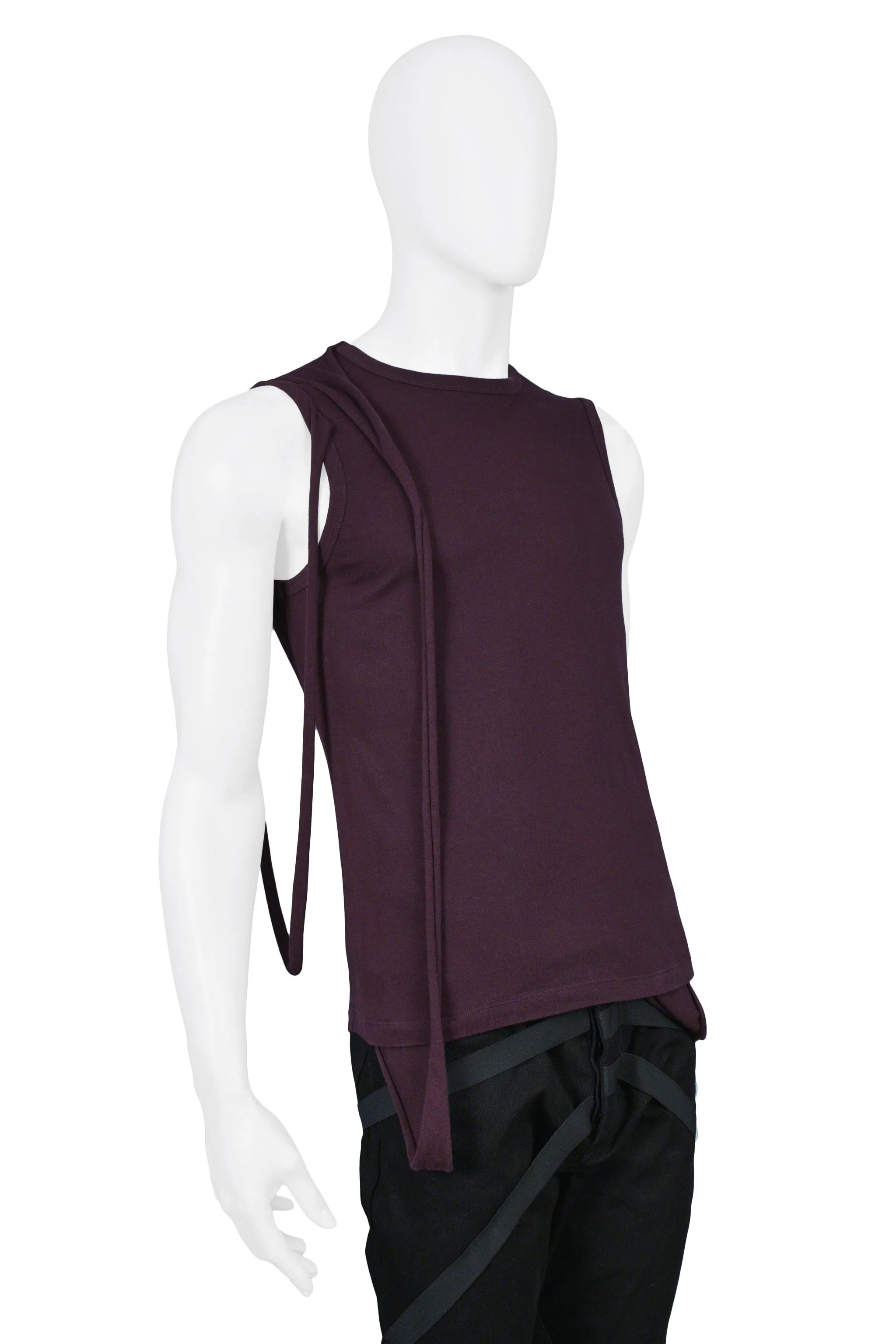 HELMUT LANG DARK PLUM MULTI-STRAP SLEEVELESS SHIRT