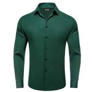 Hi-Tie Dark Green Business Casual Versatile Men's Long Sleeve Shirt