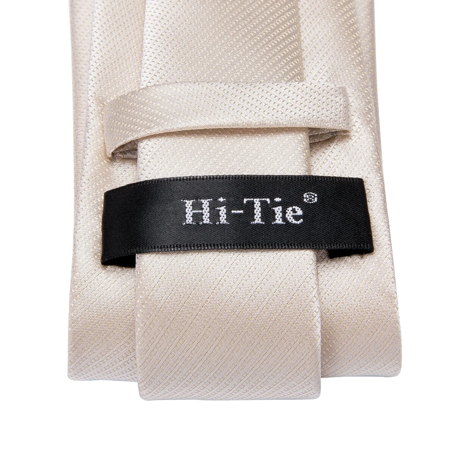 Hi-Tie Silk Ties Ivory Beige Solid Necktie Pocket Square Cufflinks Set