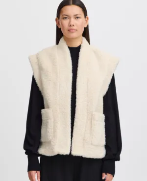 Ichi Gizla Birch Cream Furry Gilet