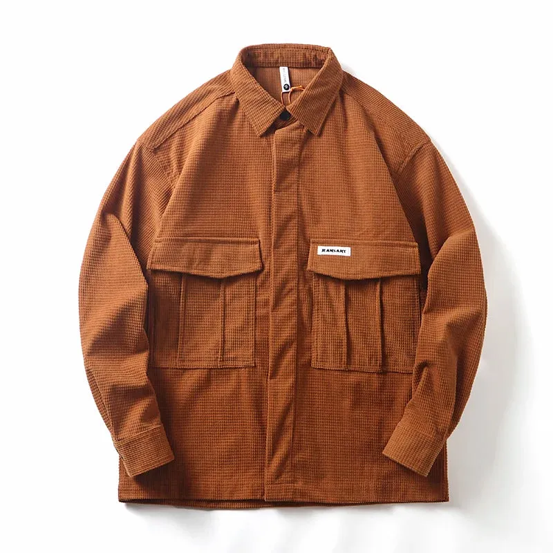 Japanese Streetwear Corduroy Long Sleeve Shirts - Casual Coats Plus Size Tops