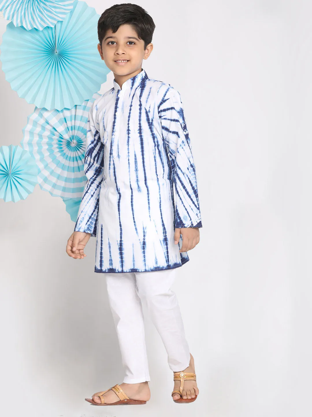 Jashvi Blue Tie And Dye Pattern Cotton Siblings Set