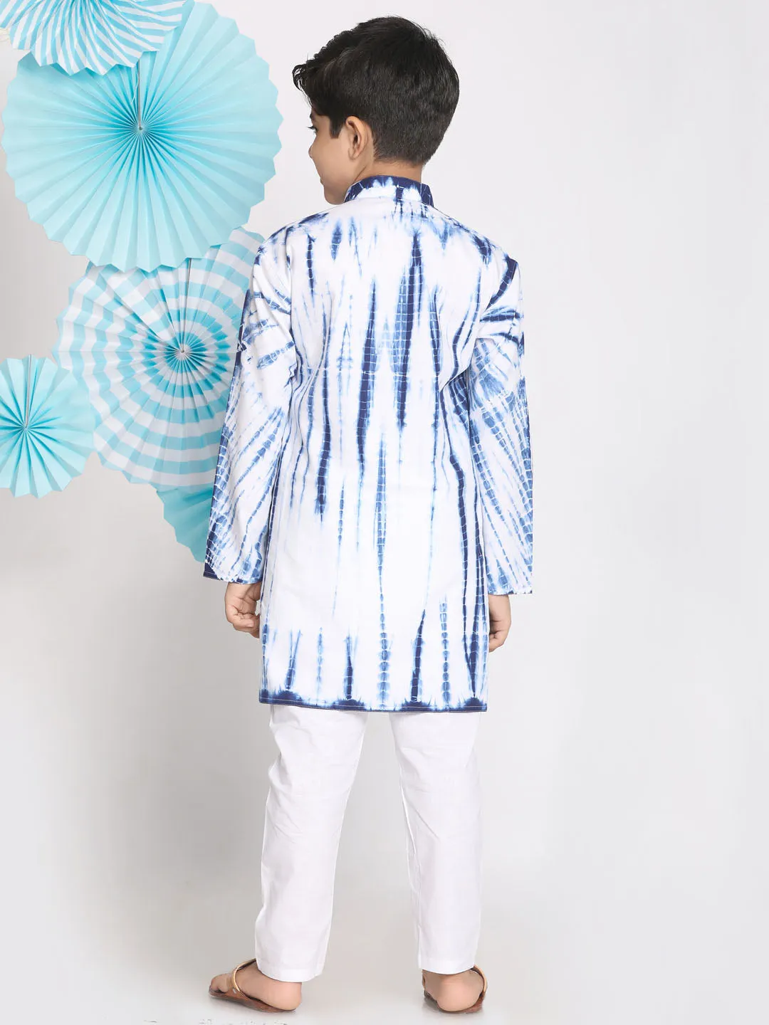 Jashvi Blue Tie And Dye Pattern Cotton Siblings Set