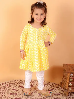 Jashvi SISHU Girl's Mustard Chikankari Kurta Leggings Set