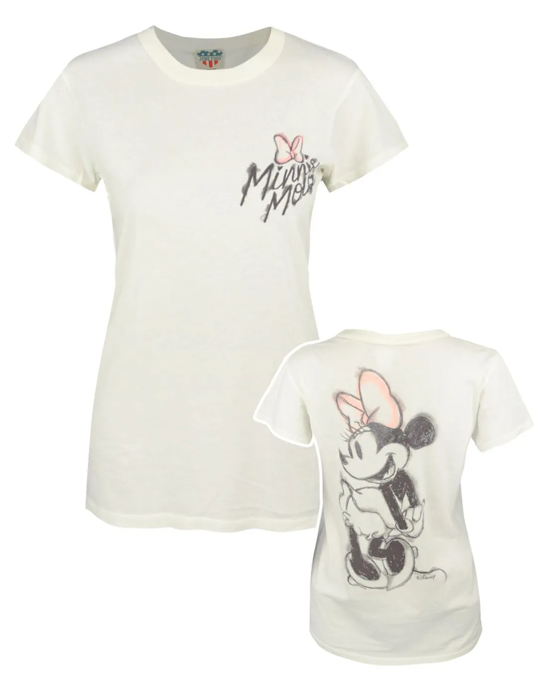 Junk Food Clothing Minnie Mouse Womens White Short Sleeved T-Shirt