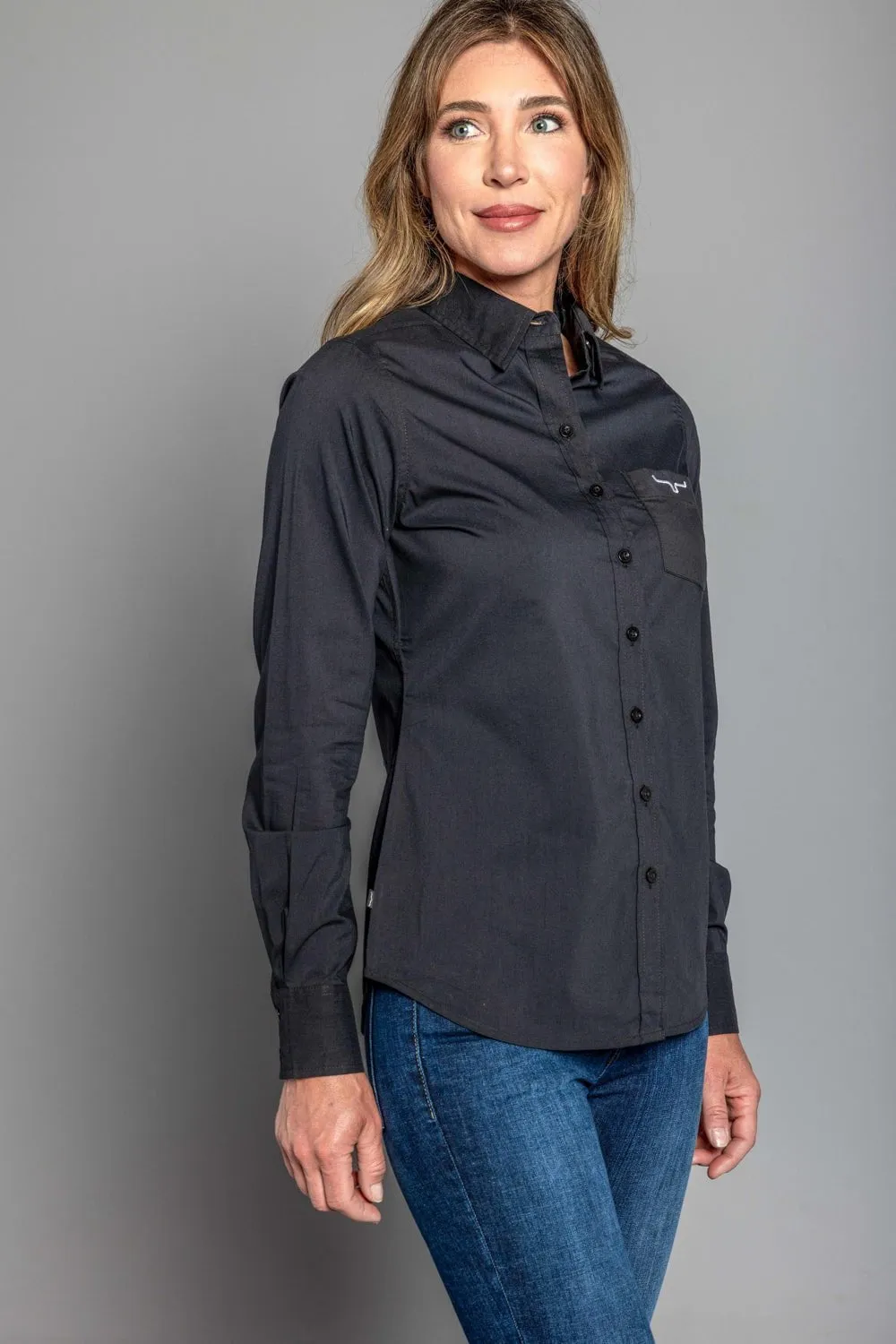 Kimes Ranch Womens Team Shirt Black Cotton Blend L/S Shirt