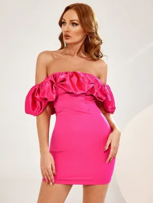 KittenAlarm - Off Shoulder Zip Back Satin Dress