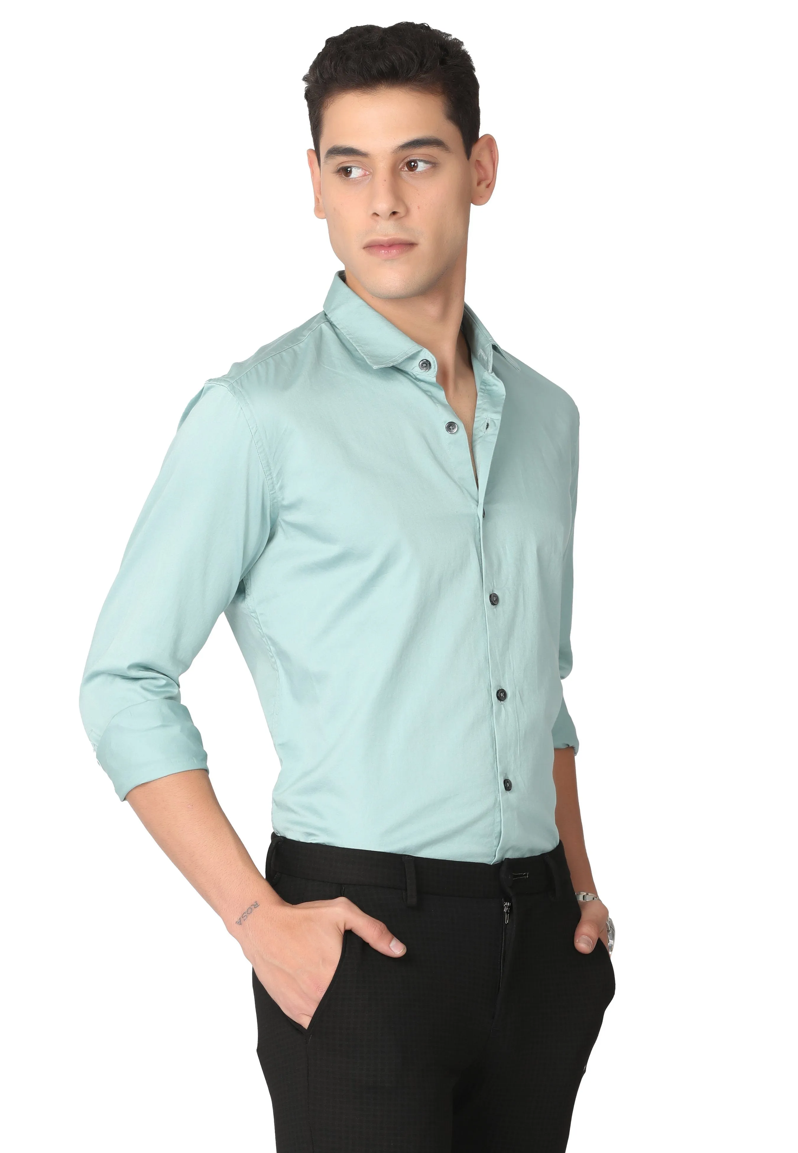 Light Green Stain Twill Formal Shirt