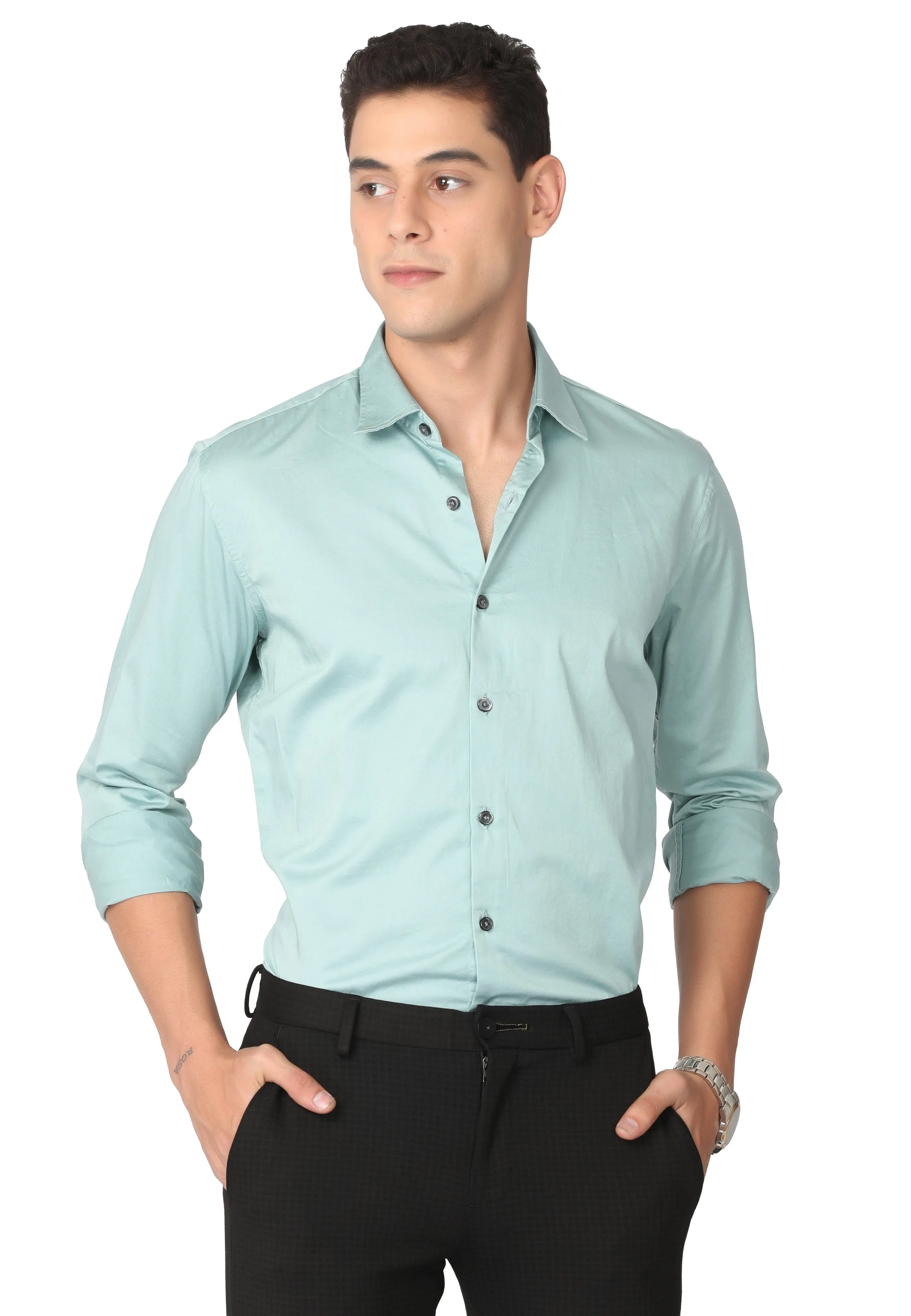 Light Green Stain Twill Formal Shirt