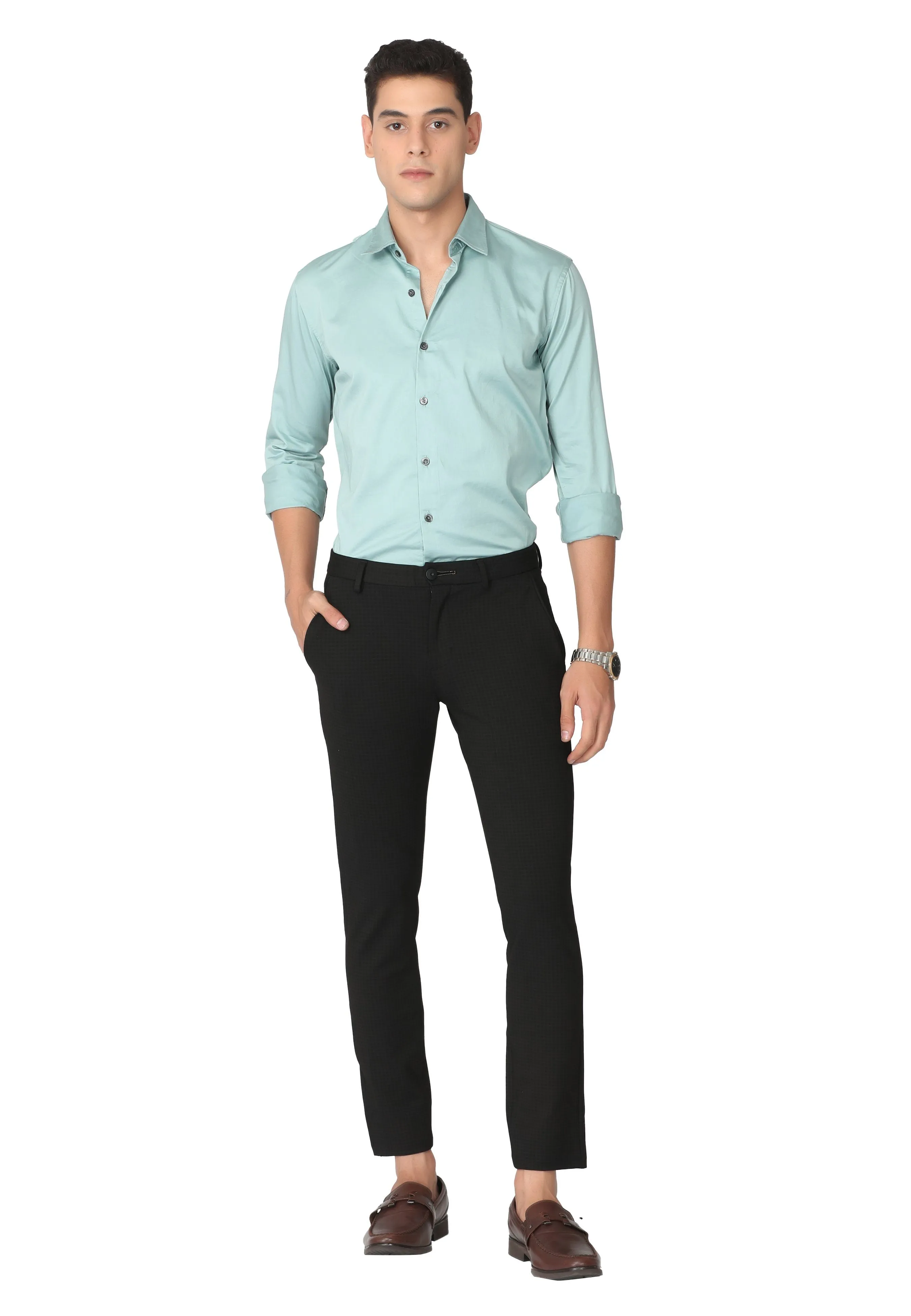 Light Green Stain Twill Formal Shirt