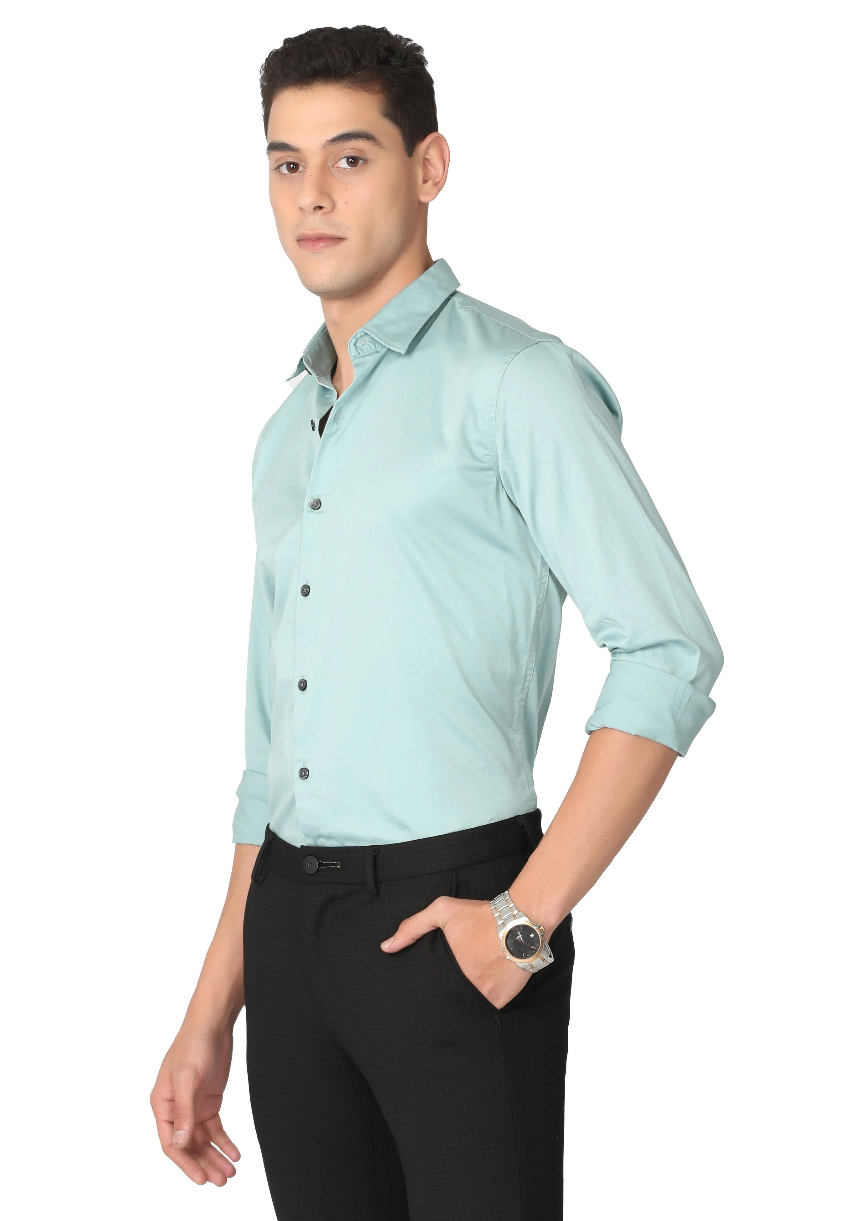 Light Green Stain Twill Formal Shirt