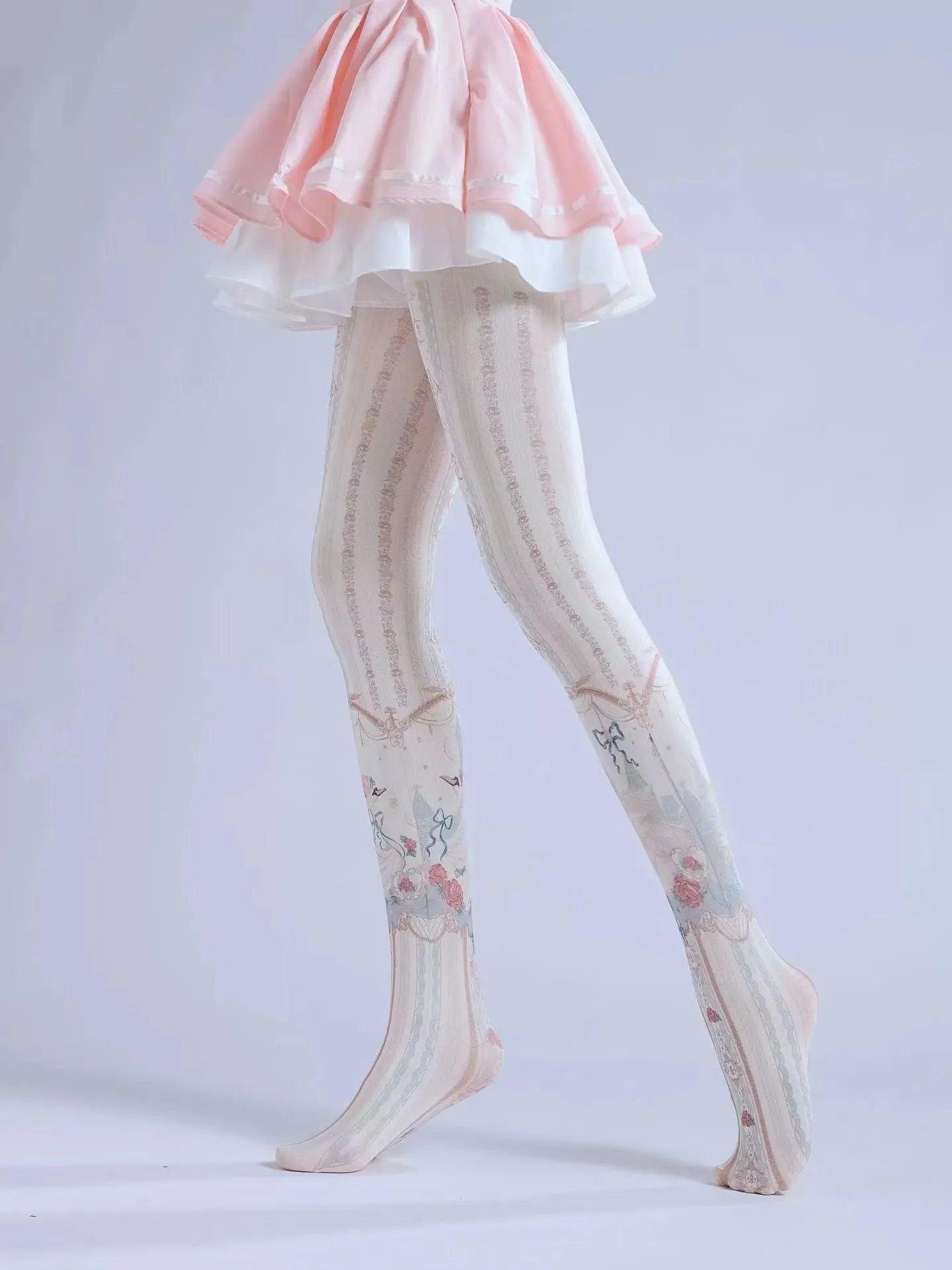 Lolita Dreamy Sweet Striped Print Velvet Leggings