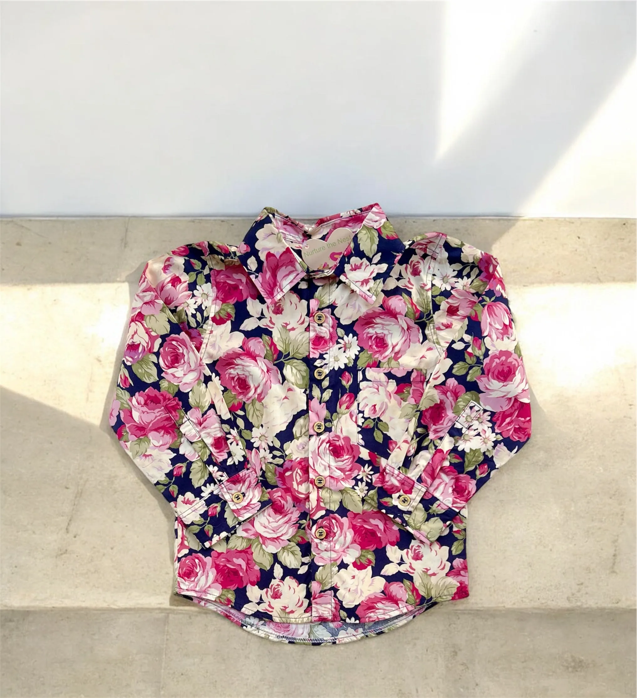 Long Sleeve Button Shirt | Blossoming Blooms in Navy