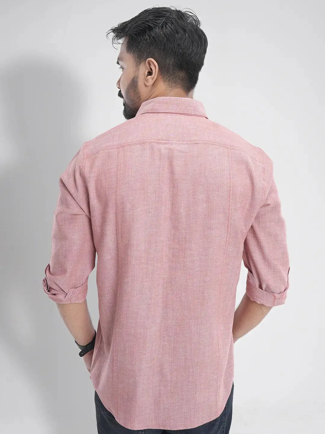 Men's Full Sleeve Casual Shirt in Light Coral