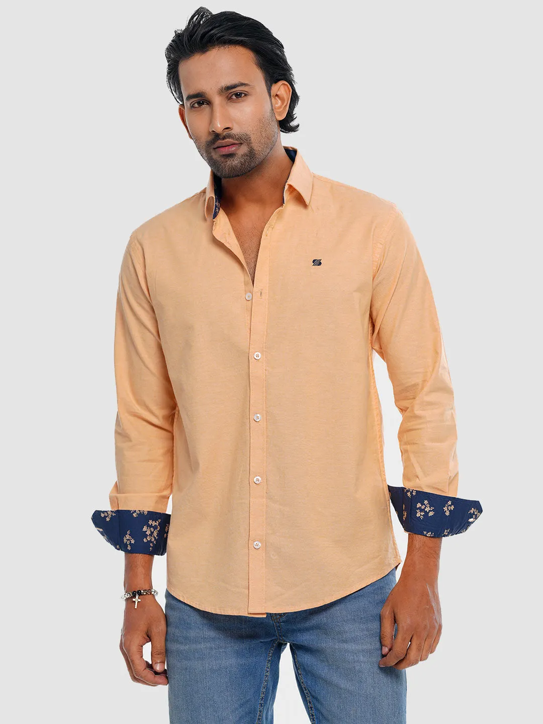 Men's Full Sleeve Shirt in Cantaloup Orange