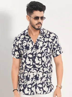 Men's Short Sleeve Casual Shirt in Berry Blue Printed