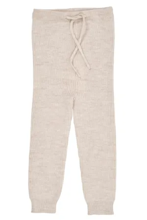 MERINO CLASSIC RIB LEGGINGS W. DRAWSTRINGS - PALE CREAM MELANGE