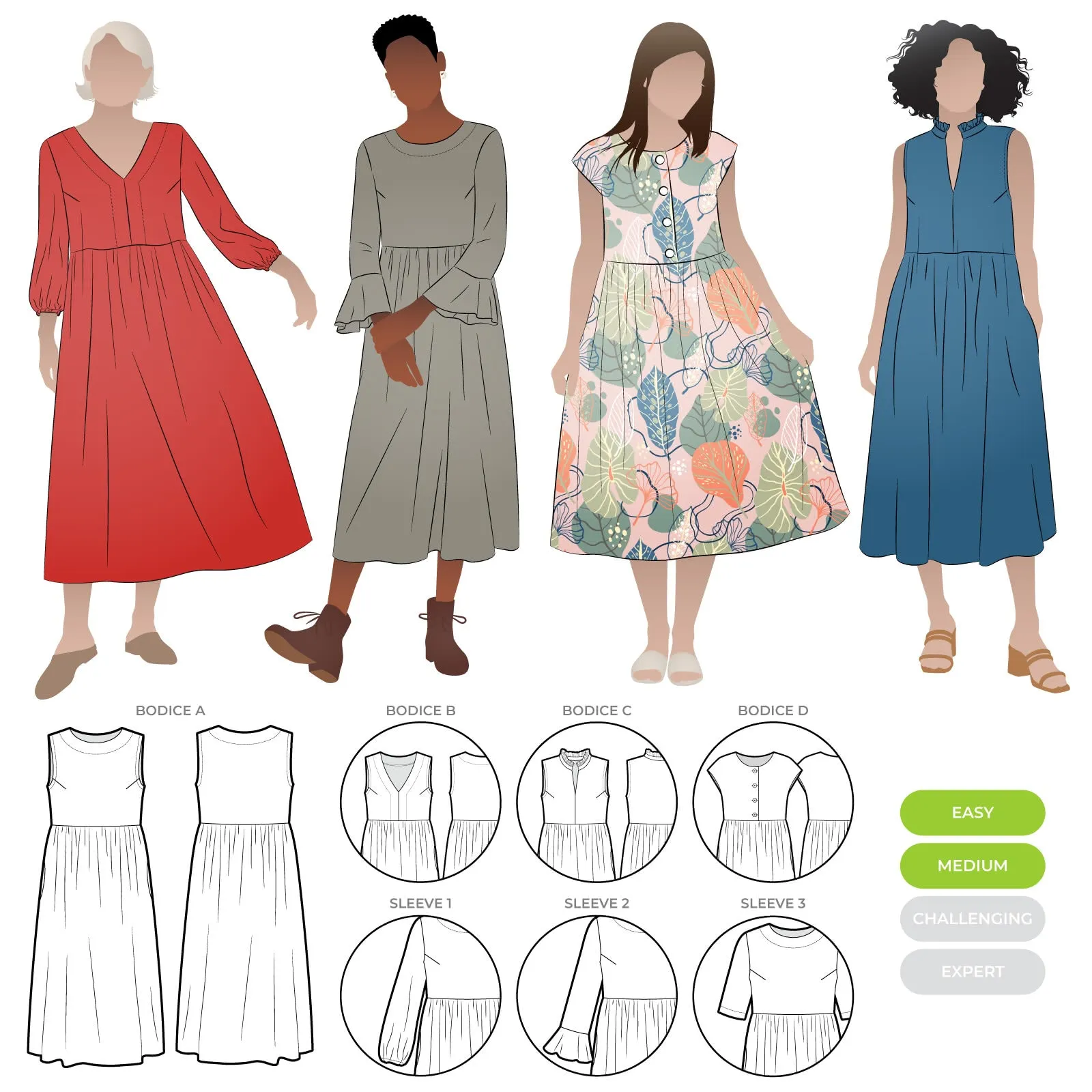 Montana Dress Extension Pack - Sewing Pattern | Style Arc