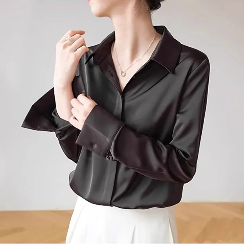 MS041 Long-Sleeve Lapel Satin Shirt