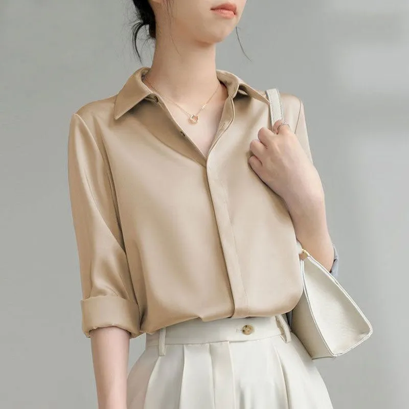 MS041 Long-Sleeve Lapel Satin Shirt