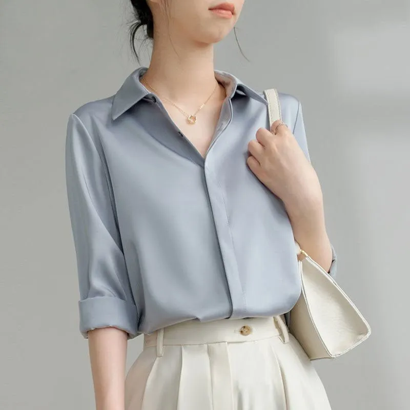 MS041 Long-Sleeve Lapel Satin Shirt