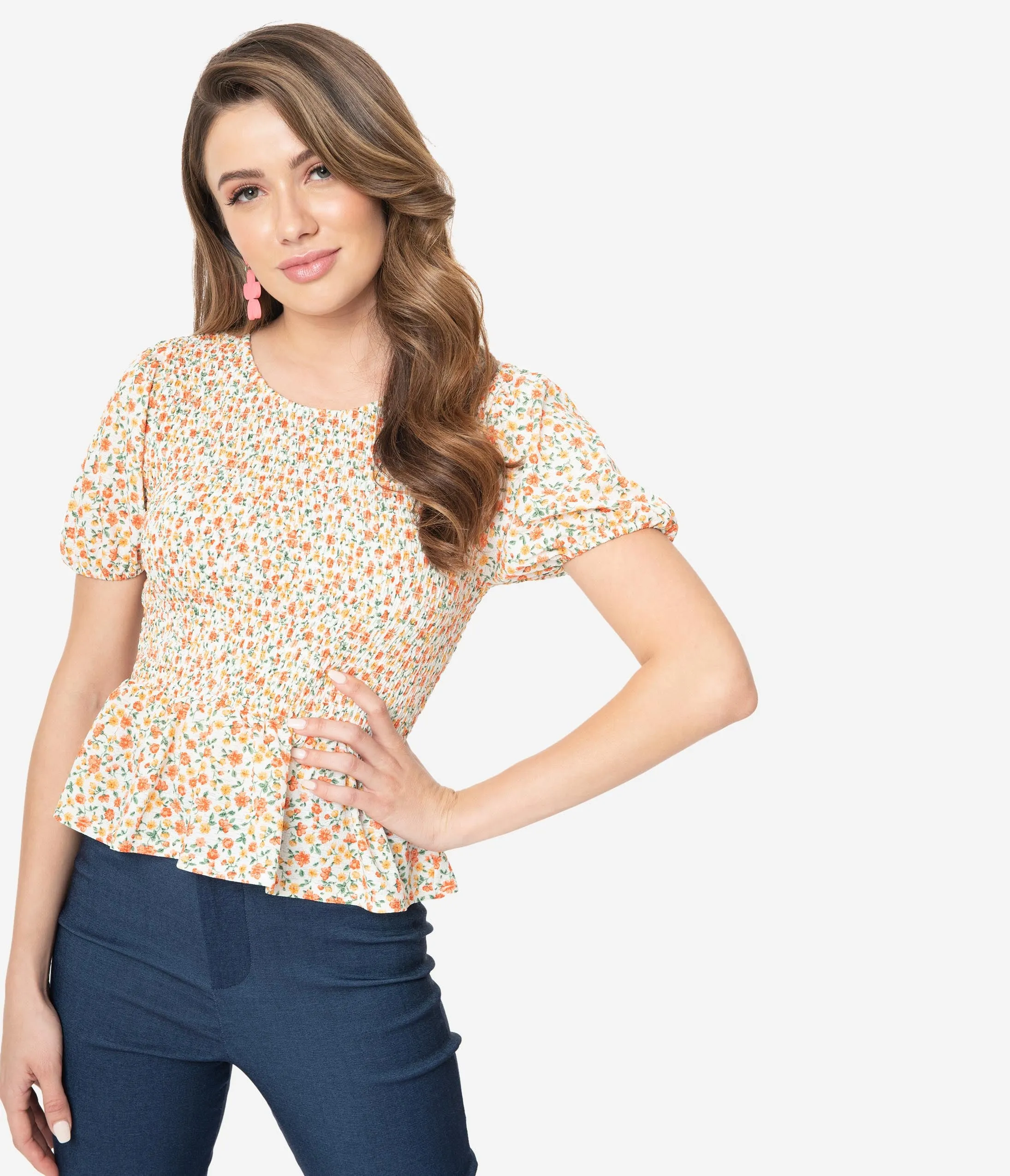 Multicolor Floral Smocked Crop Top