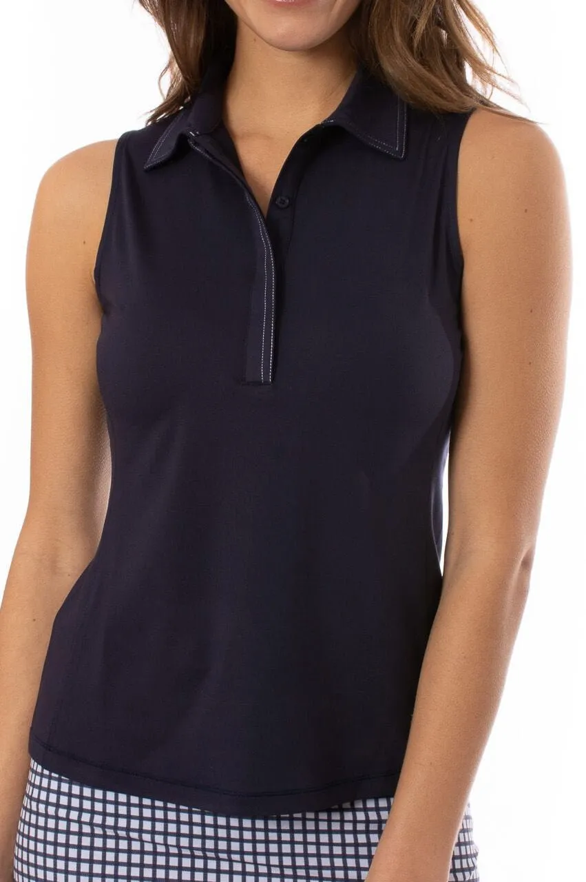 Navy Sleeveless Fabulous Polo