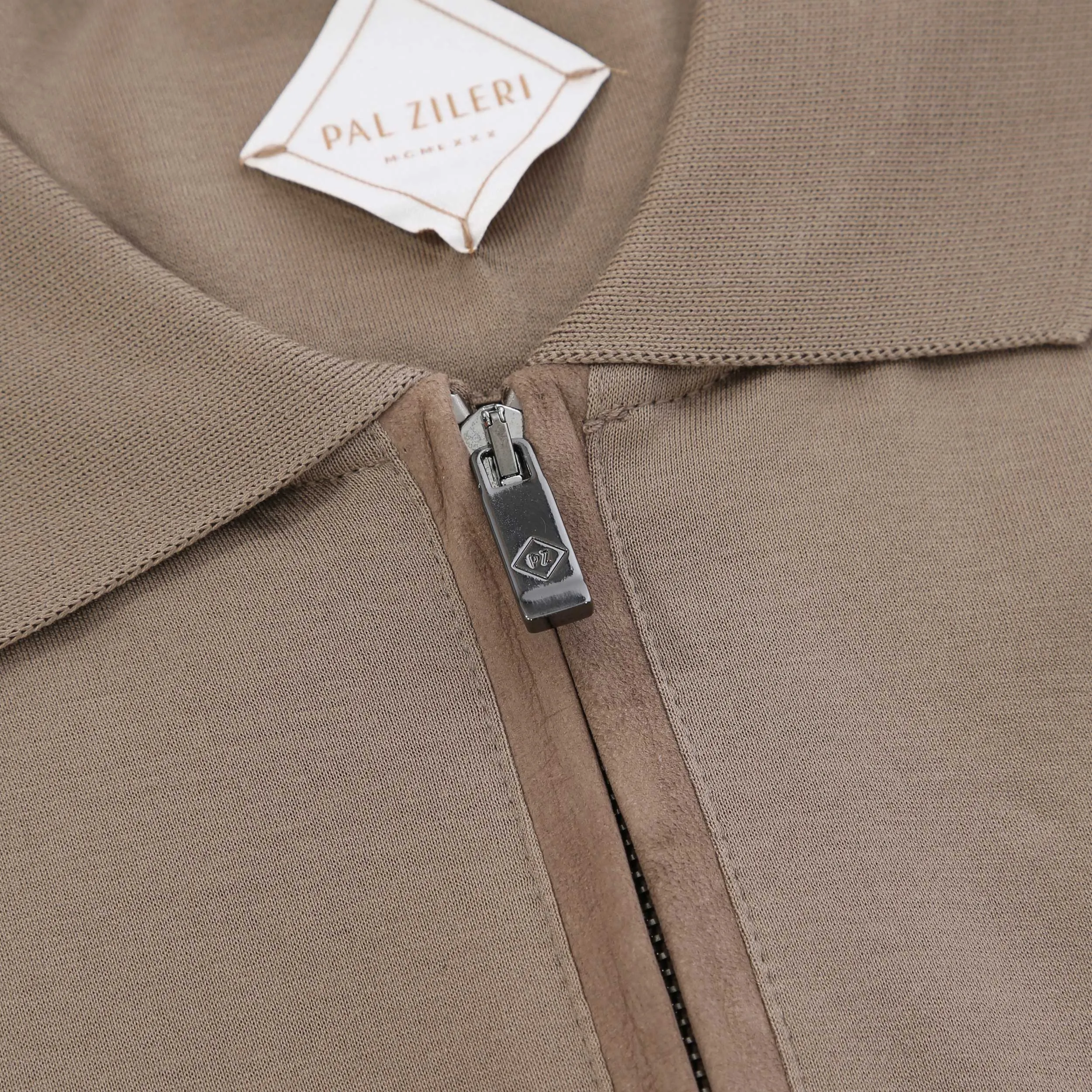 Pal Zileri Zip Detail LS Polo Shirt in Taupe