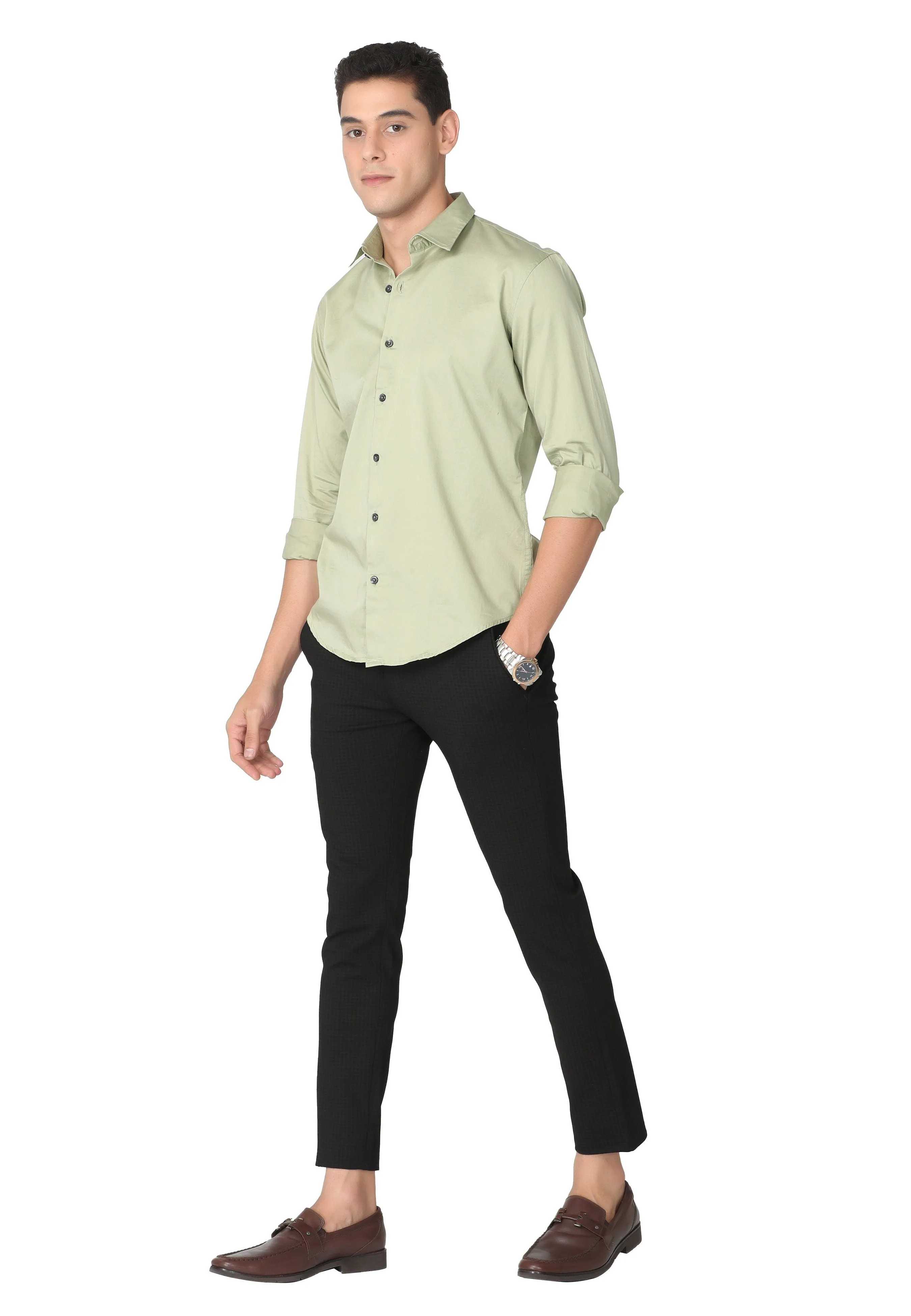 Pale Green Stain Twill Formal Shirt