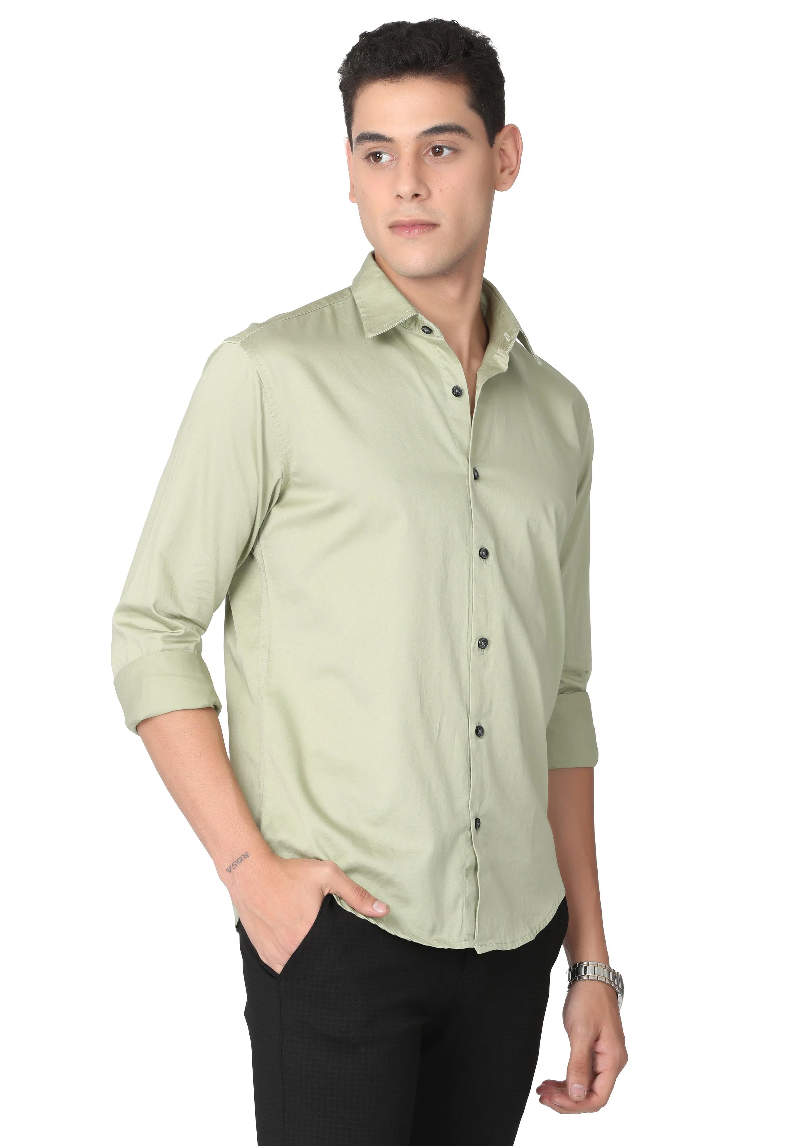 Pale Green Stain Twill Formal Shirt