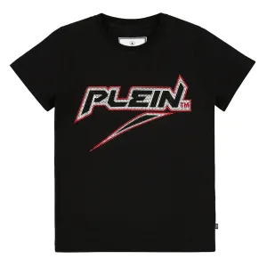 Philipp Plein Junior Black Diamante Logo T-shirt