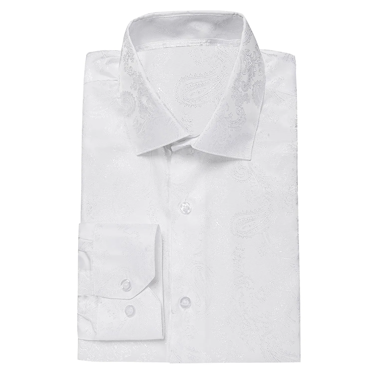 Pure White Paisley Silk Men's Long Sleeve Shirt