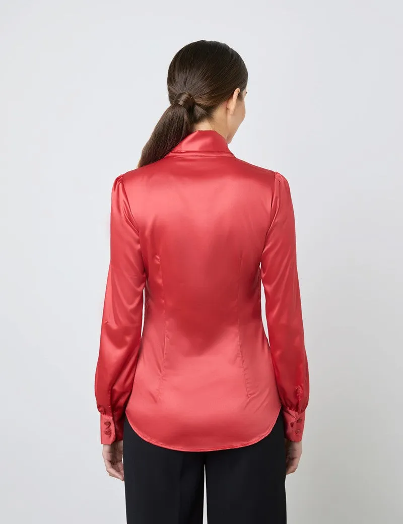 Red Fitted Satin Blouse, single cuff