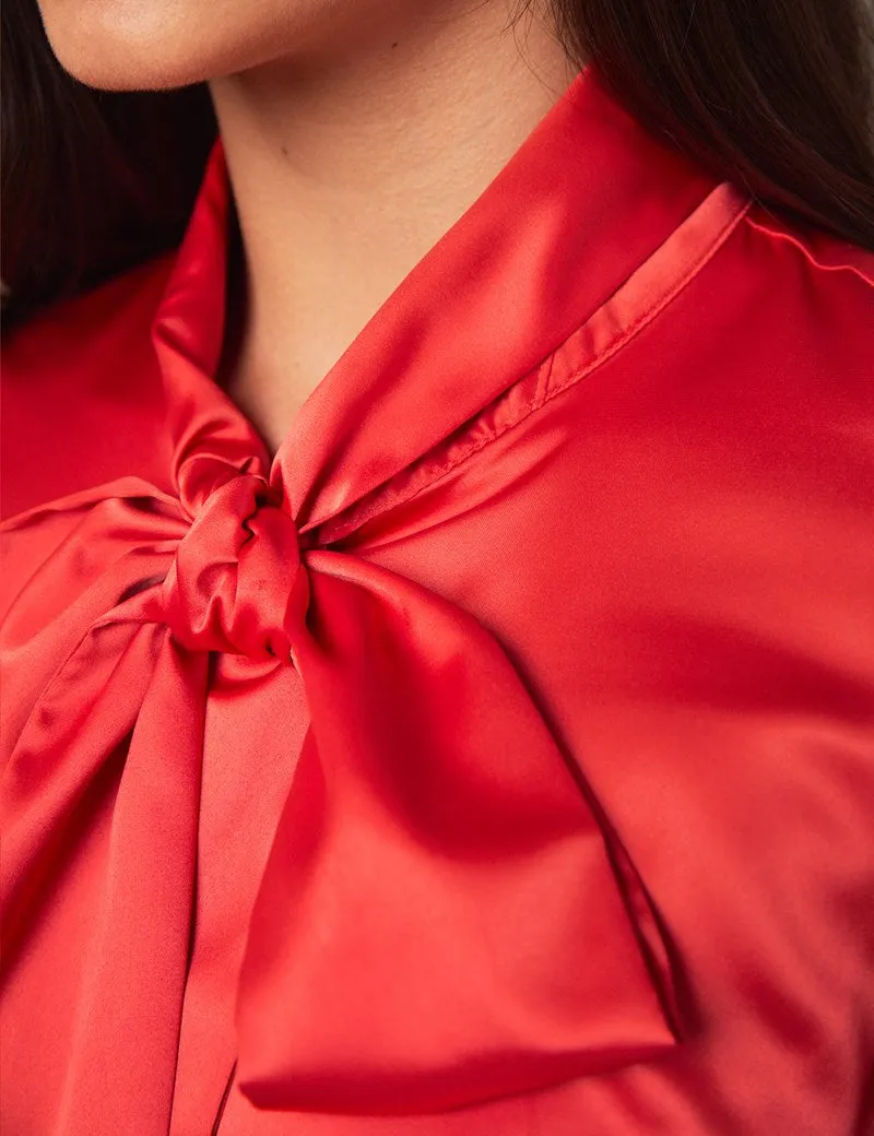 Red Fitted Satin Blouse, single cuff