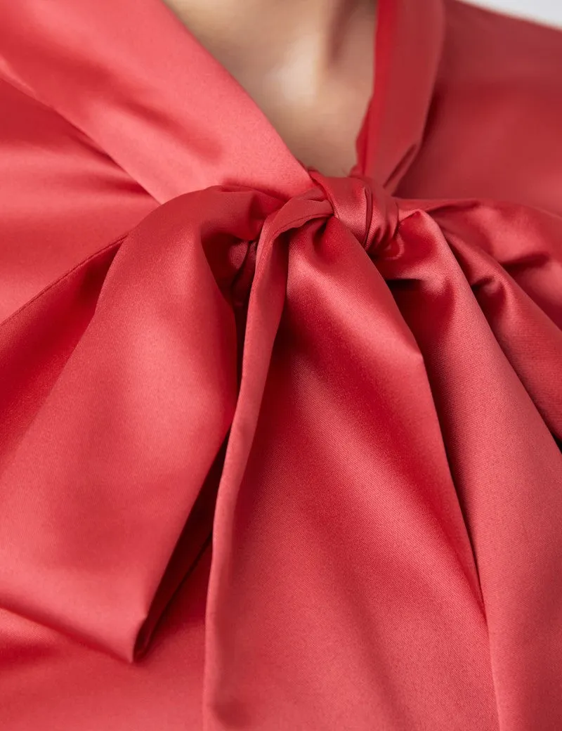 Red Fitted Satin Blouse, single cuff