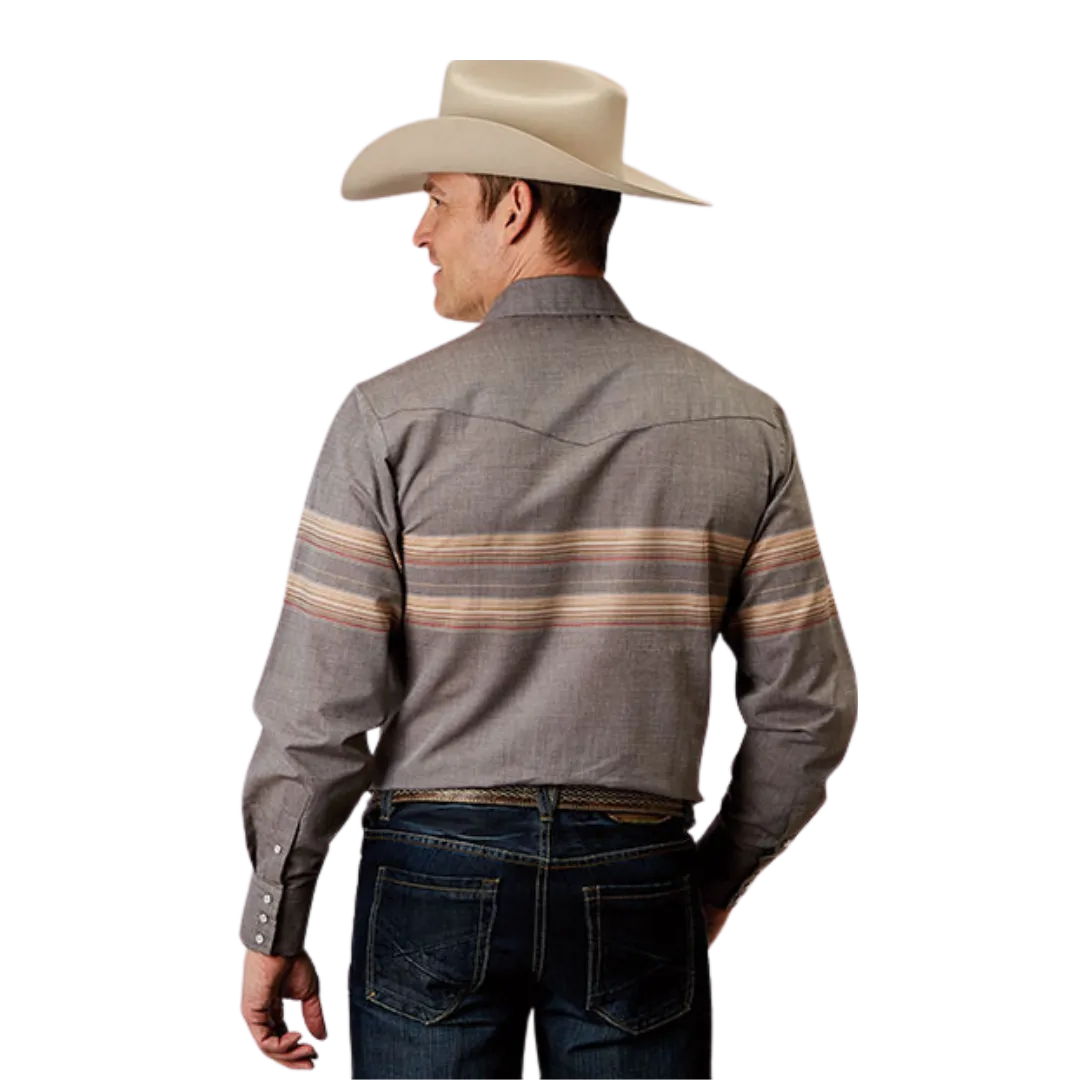 Roper Men's Border Stripe Grey Shirt