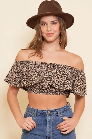 Ruffle Crop Top in Leopard - Size M