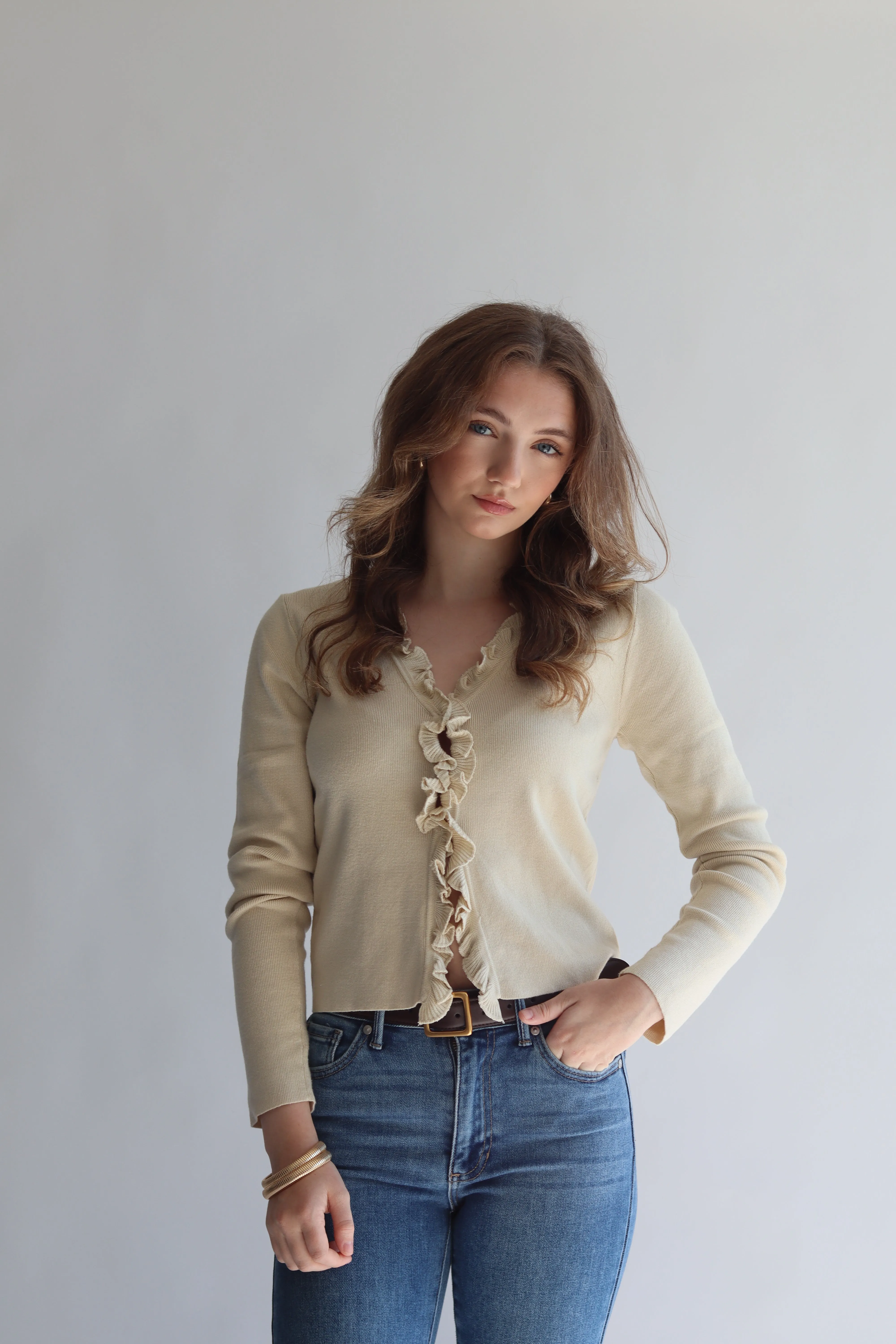 Ruffle Neckline Cardigan