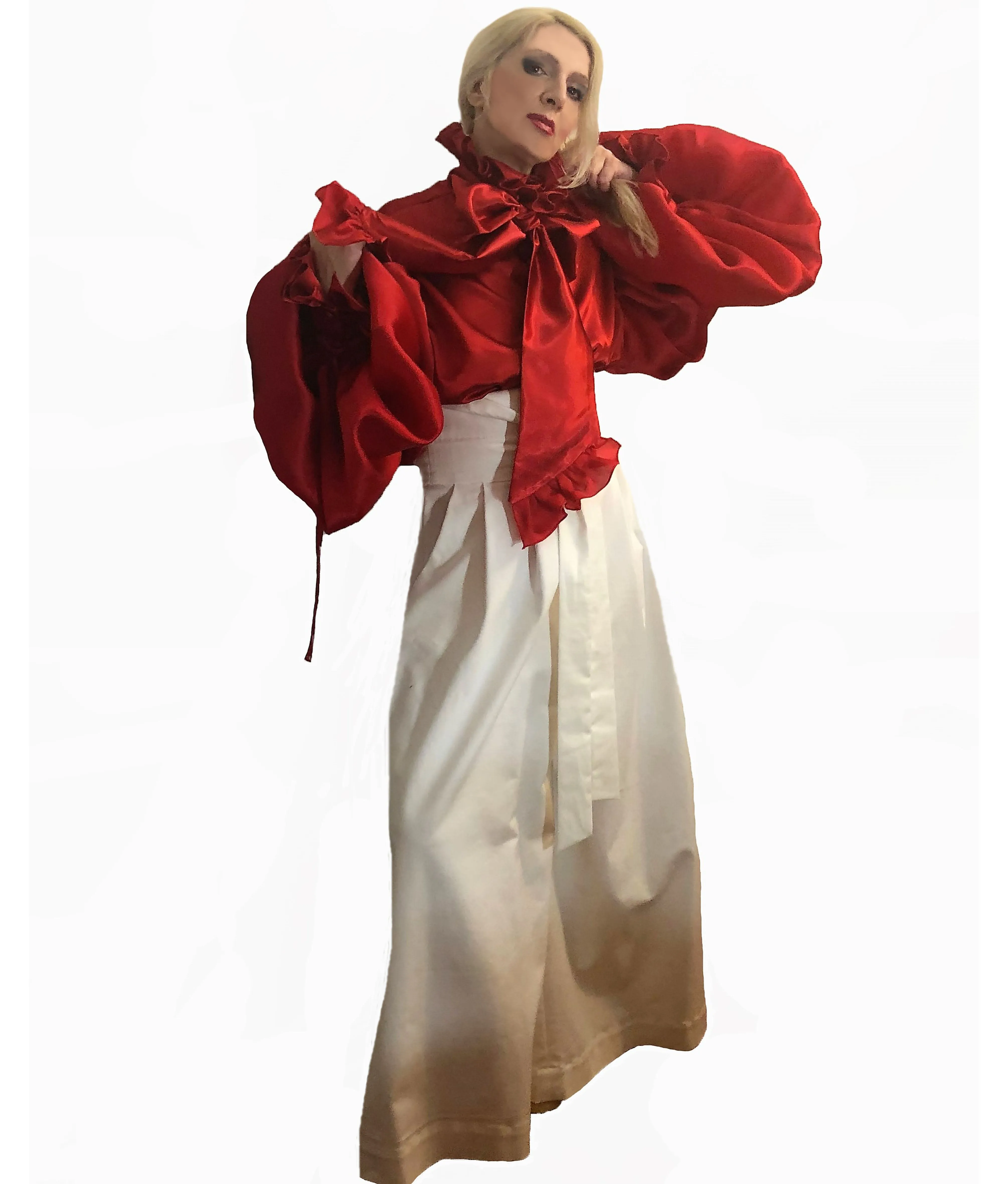 Ruffle -Trimmed Embellished Satin Blouse With  Silk Satin Faced Sleeves