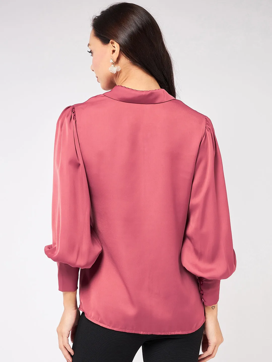 Satin Elegant Puff Sleeves Shirt Top