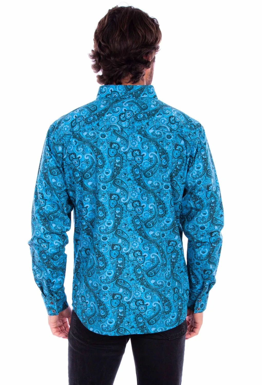 Scully Mens Worn Outs Paisley Aqua 100% Cotton L/S Shirt