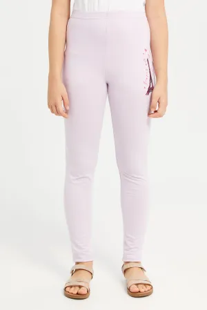 Senior Girls Lilac Paris Print Basic Leggings