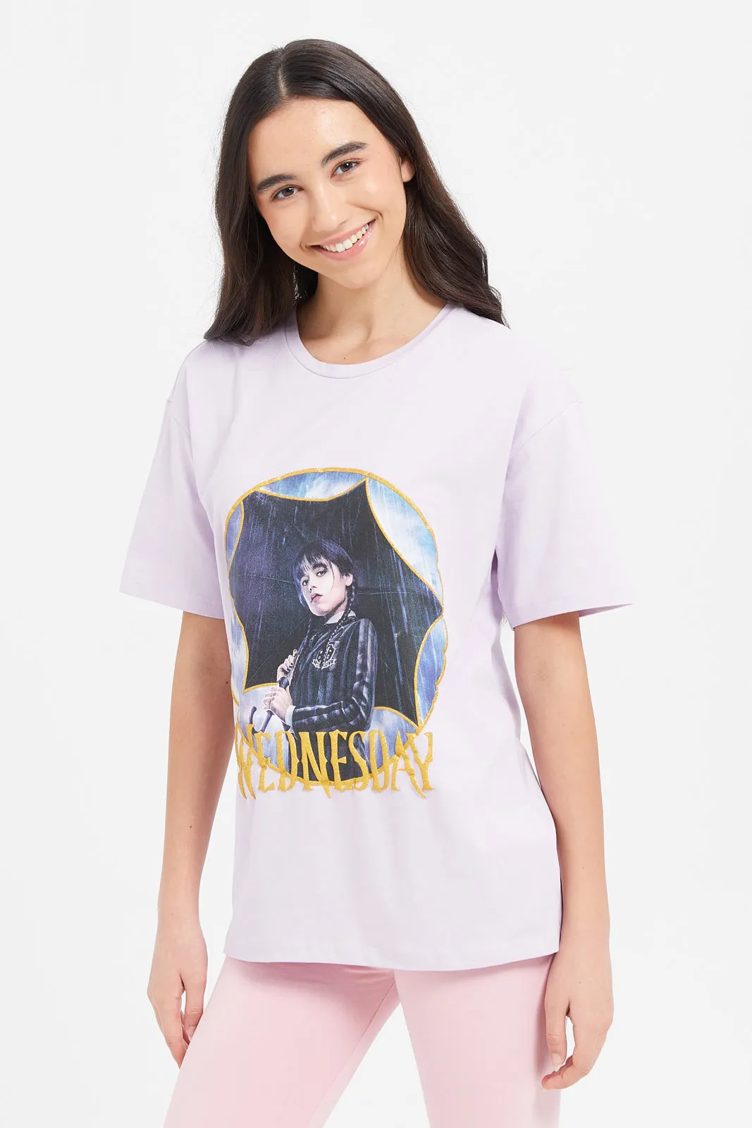 Senior Girls Lilac Wednesday  Print Oversize T-Shirt